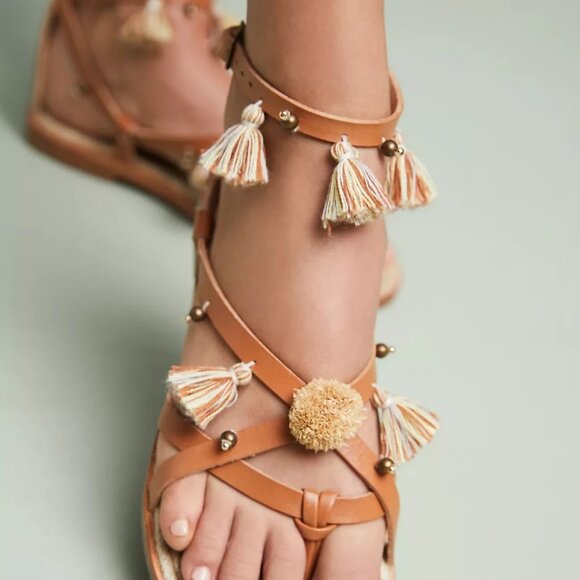 Soludos x Anthropologie Panarea Leather Tasseled Sandals Sandals Sz 6.5 - Picture 14 of 16